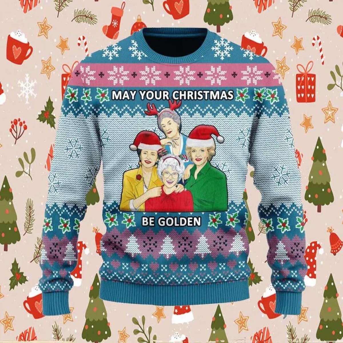 May Your Christmas Be Golden Ugly Christmas Sweater Funny Retro TV Show Knit Holiday Pullover