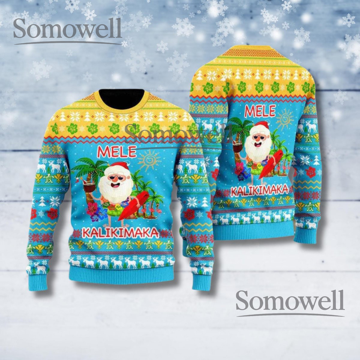 Mele Kalikimaka Santa Ugly Christmas Sweater Hawaiian Holiday Knit