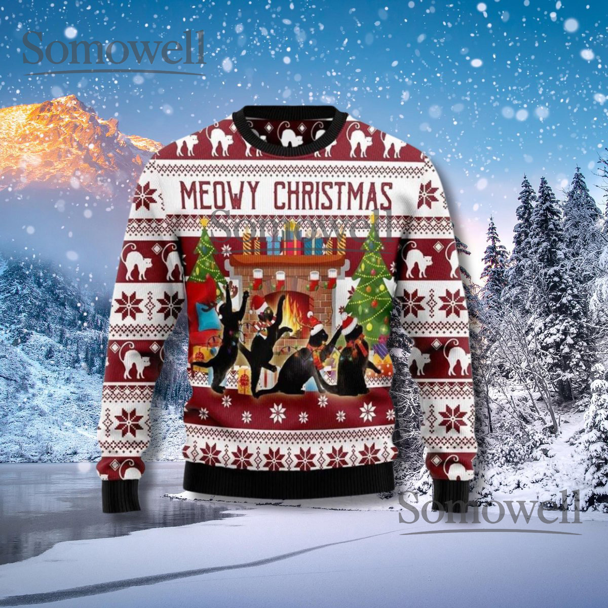 Meowy Christmas Cat Sweater Funny Ugly Holiday Pullover