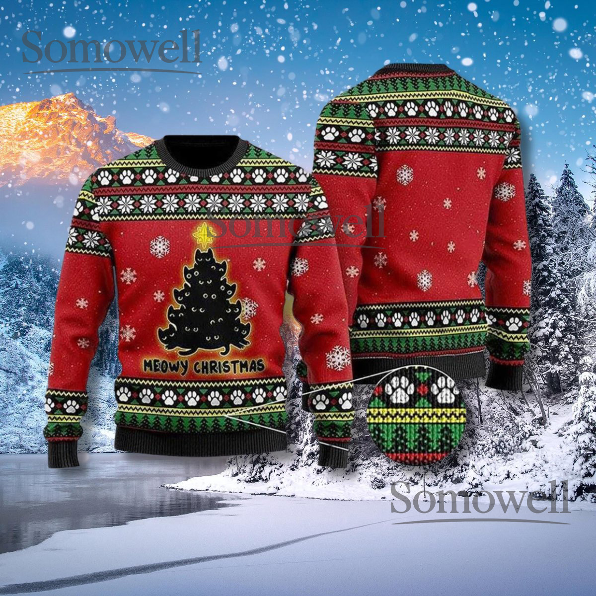 Meowy Christmas Ugly Sweater Funny Cat Lover Holiday Knit