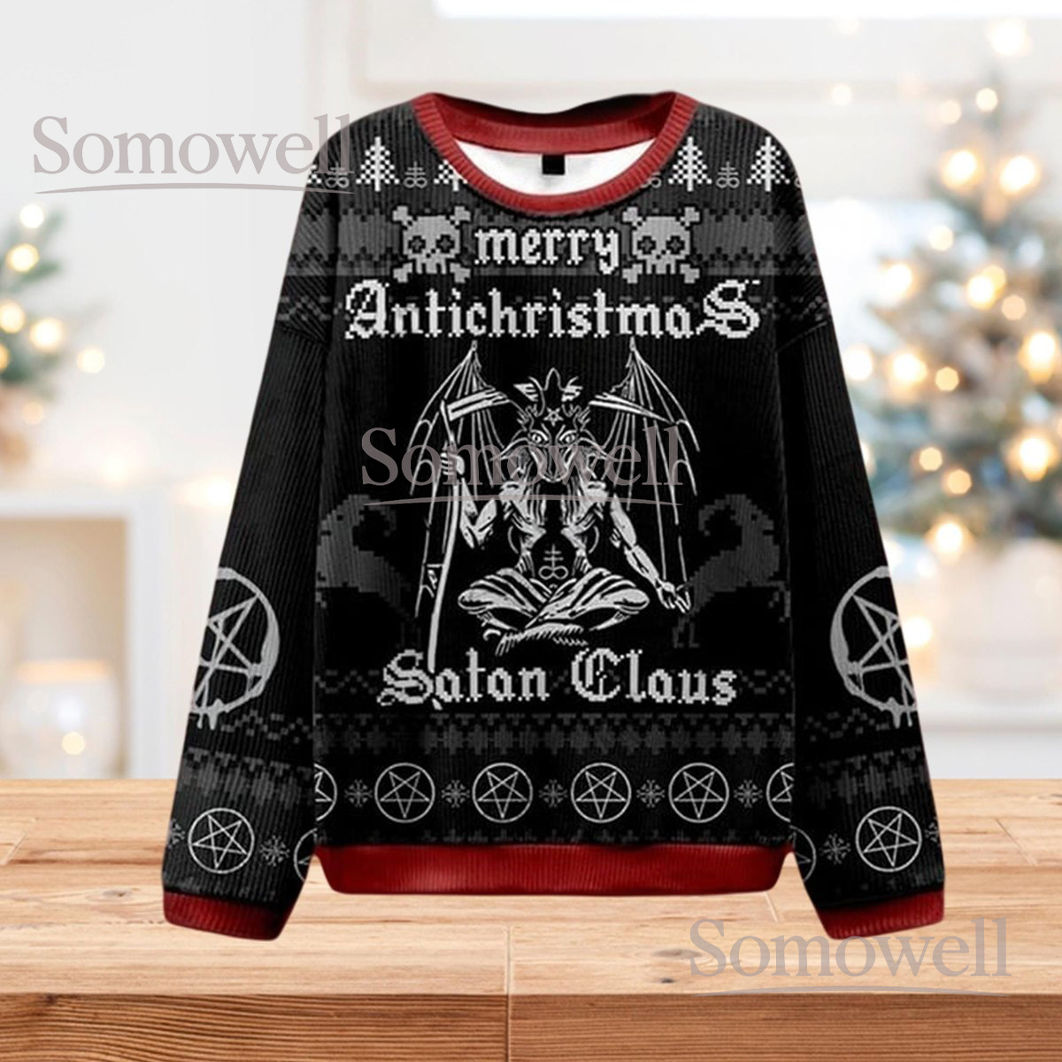 Merry Antichristmas Satan Claus Ugly Christmas Sweater Gothic Dark Holiday Gift