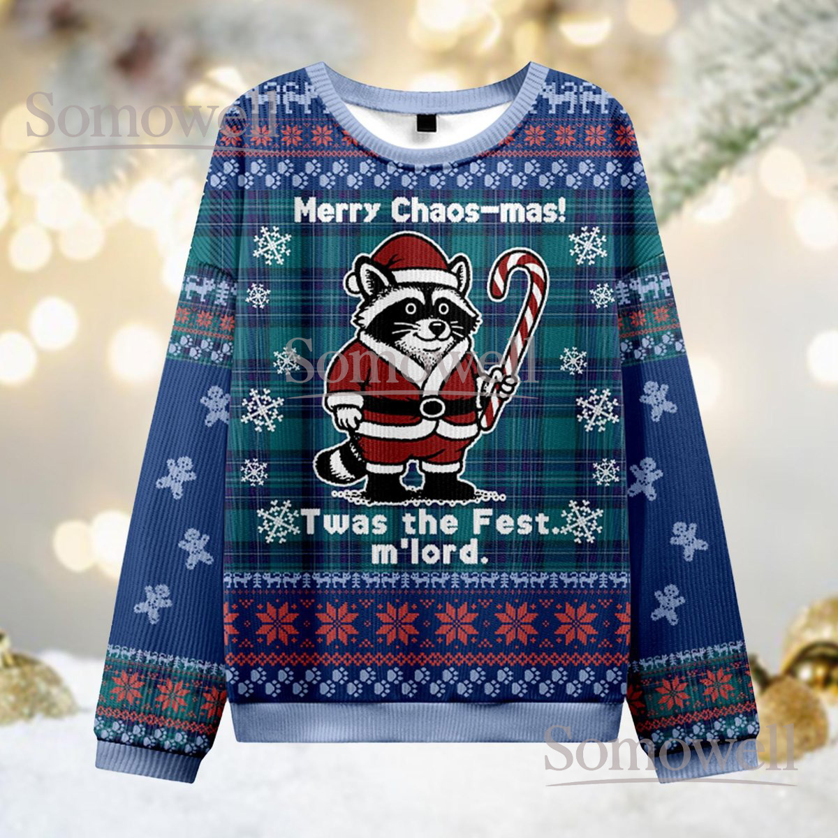 Merry Chaos-Mas Raccoon Ugly Christmas Sweater Funny Animal Lover Holiday Knit Jumper