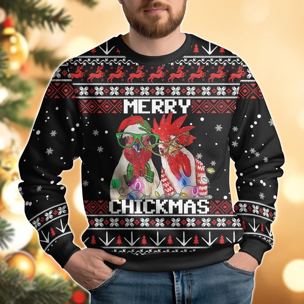 Merry Chickmas Chicken Christmas Black Ugly Sweater Farmhouse Funny Gift Holiday Knit Jumper