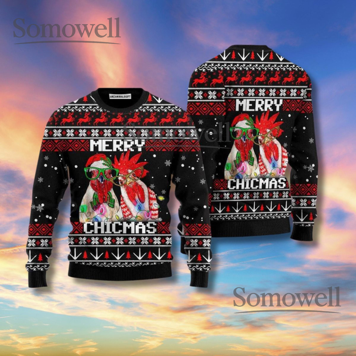 Merry Chicmas Chicken Christmas Sweater Funny Rooster Ugly Xmas Unisex Knit Gift