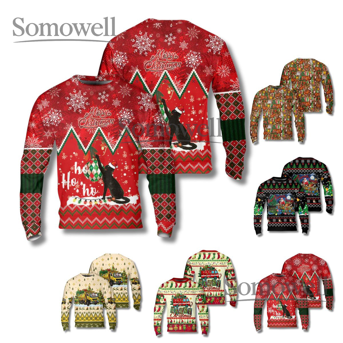 Merry Christmas Cat Ugly Sweater Unisex Holiday Sweatshirt