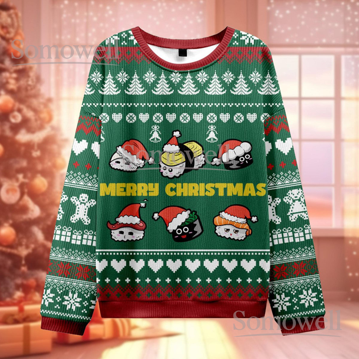 Merry Christmas Sushi Ugly Christmas Sweater Funny Food Lover Holiday Knit Jumper