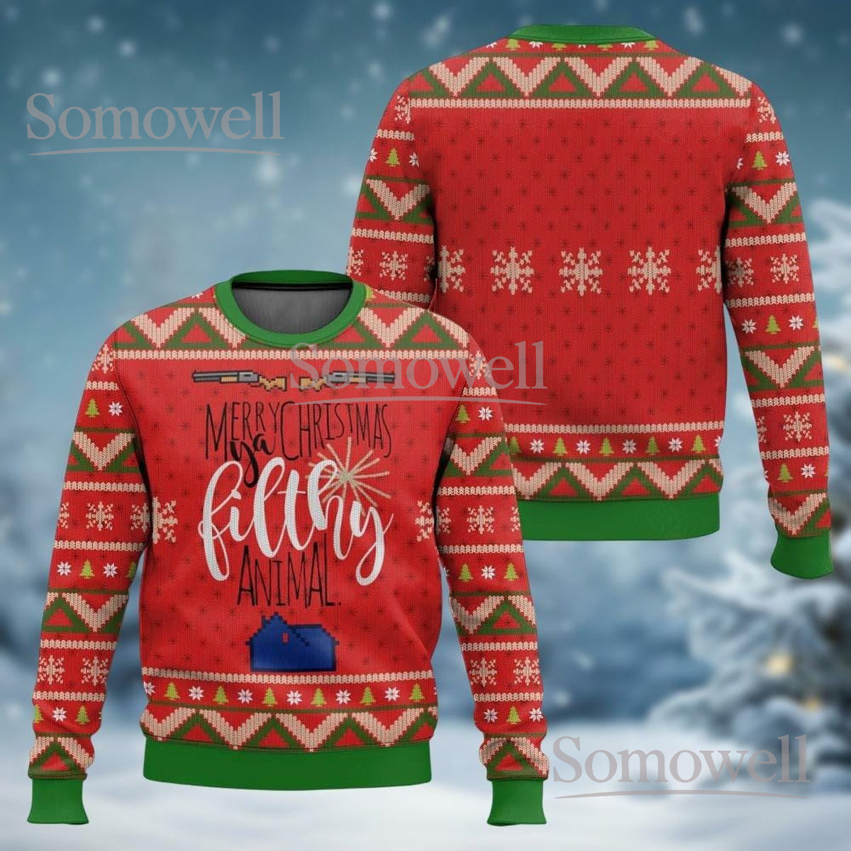 Merry Christmas Ya Filthy Animal Red Ugly Christmas Sweater Funny Holiday Movie Gift