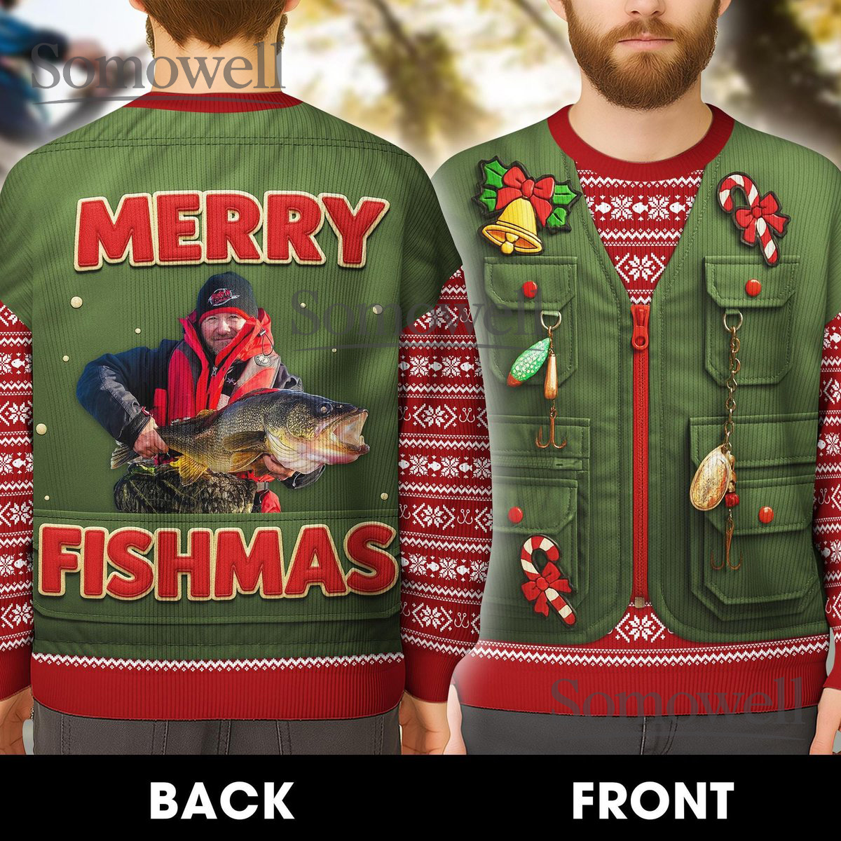 Merry Fishmas Ugly Christmas Sweater Funny Fisherman Holiday Knit Outfit