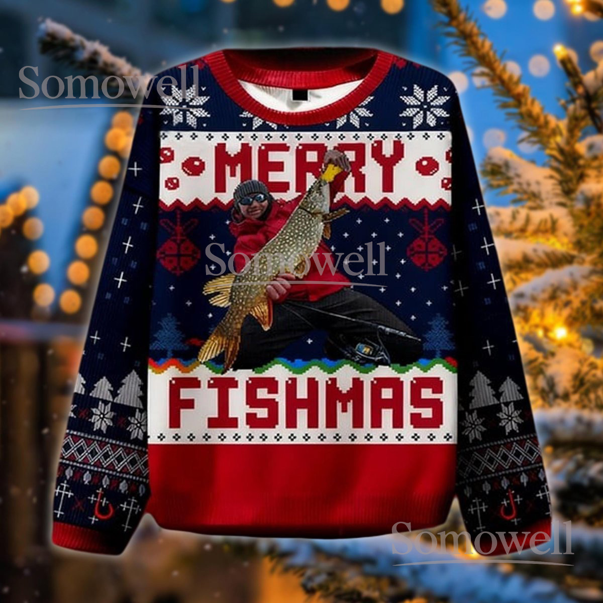 Merry Fishmas Ugly Christmas Sweater Funny Fisherman Fishing Holiday Gift