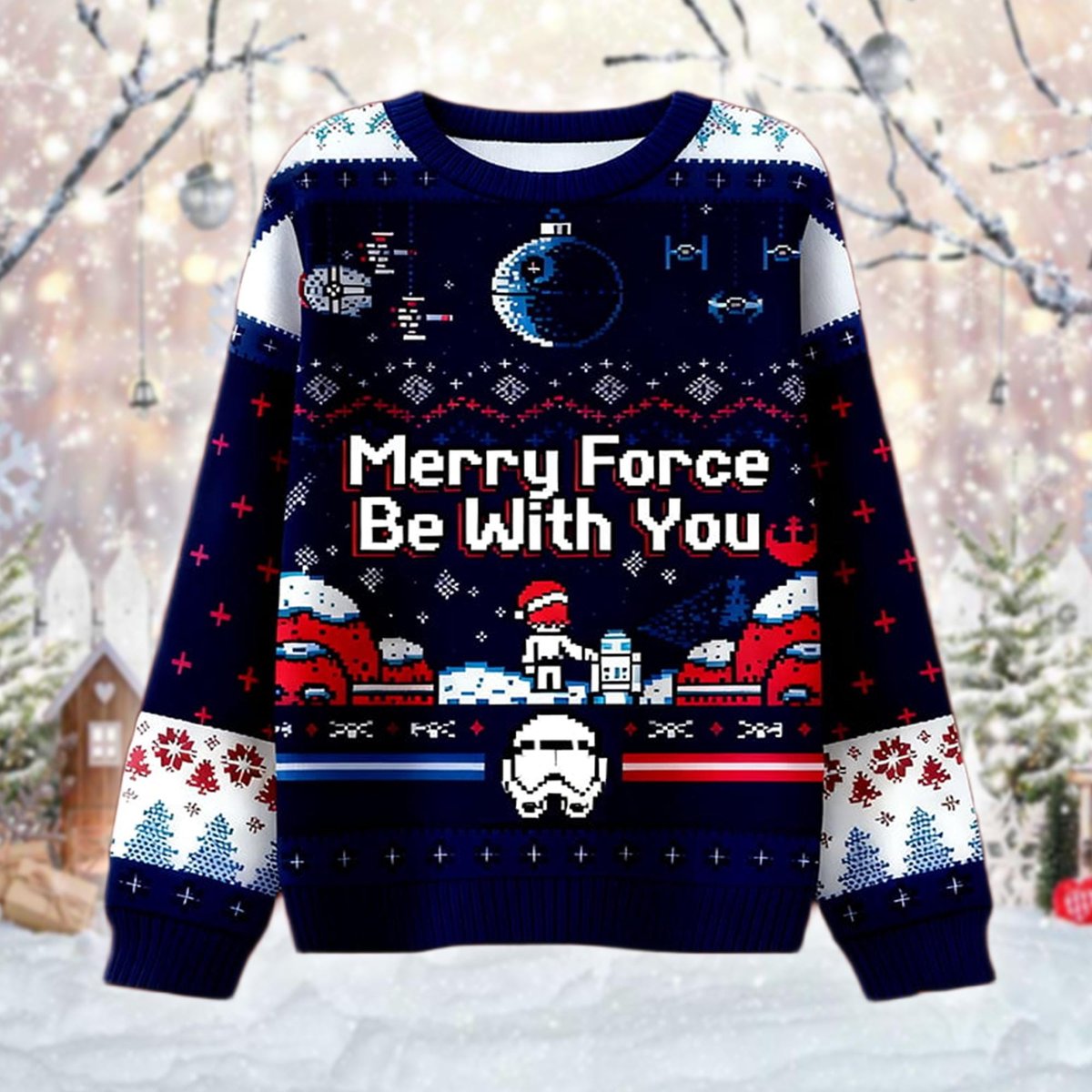 Merry Force Be With You Ugly Sweater Sci Fi Space Hero Funny Christmas Gift