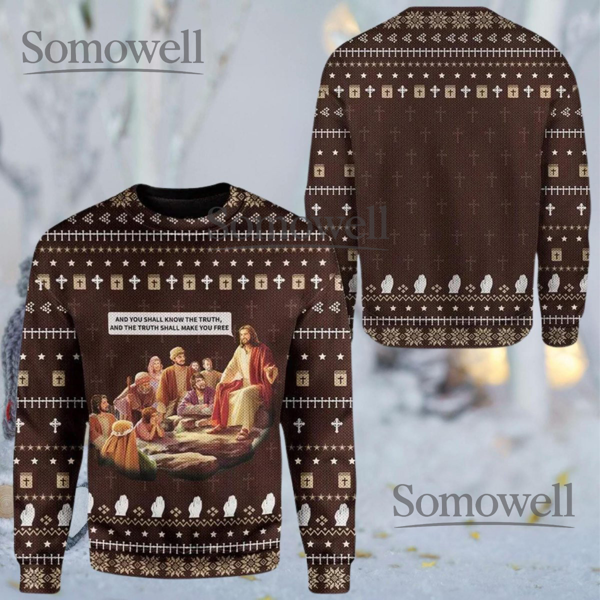 Jesus Truth Shall Make You Free Brown Ugly Christmas Sweater Christian Faith Knit Jumper