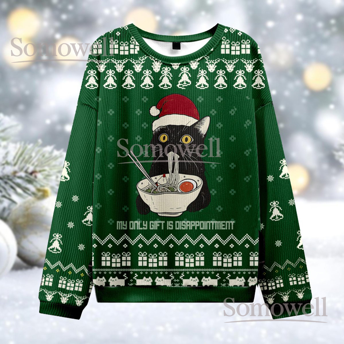 My Only Gift Is Disappointment Black Cat Ugly Christmas Sweater Funny Cat Lover Holiday Jumper