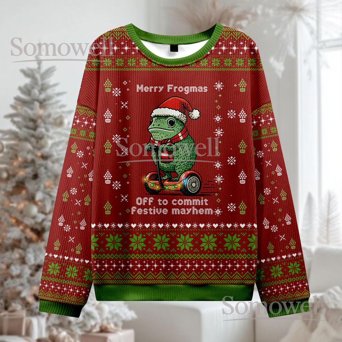 Merry Frogmas Off To Commit Festive Mayhem Red Ugly Christmas Sweater Funny Frog Holiday Jumper
