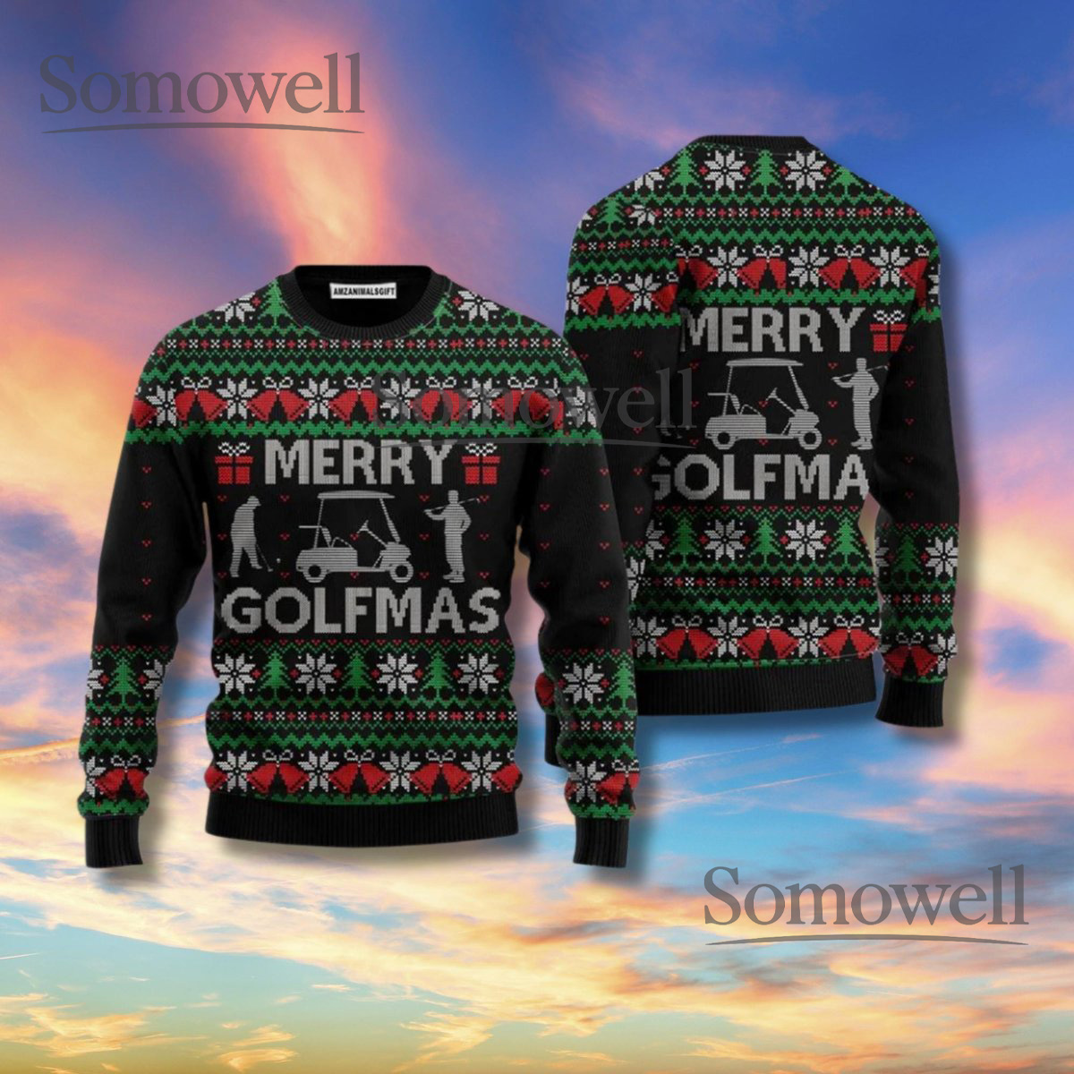 Merry Golfmas Golf Christmas Sweater Cart Snowflake Pattern Unisex Ugly Xmas Knit
