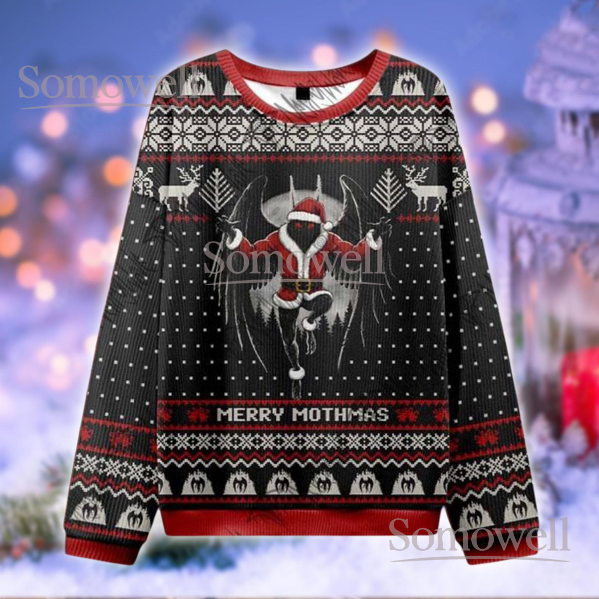 Merry Mothmas Creepy Gothic Ugly Christmas Sweater Funny Horror Lover Holiday Knit Jumper