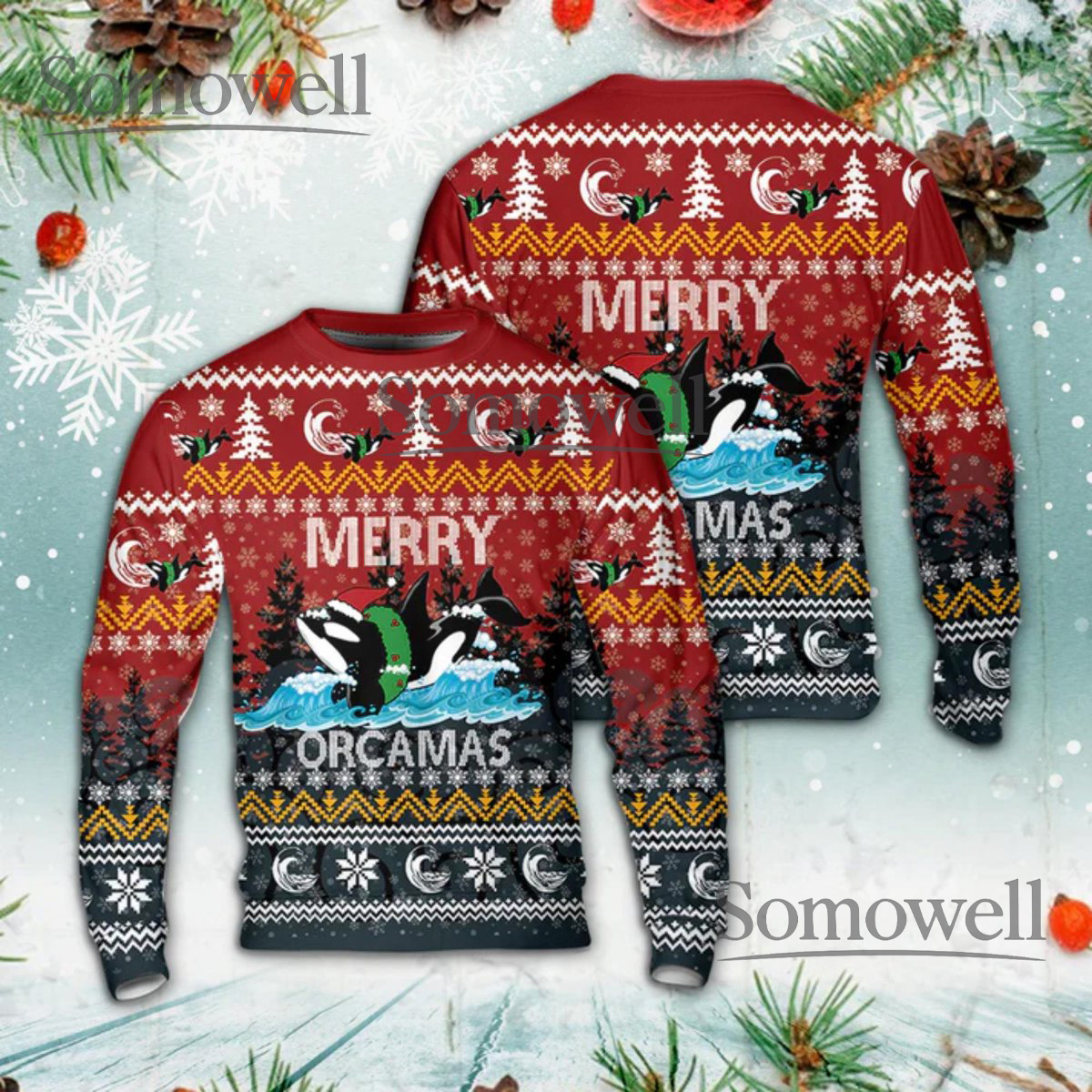 Merry Orcamas Ugly Christmas Sweater Orca Whale Holiday Knit