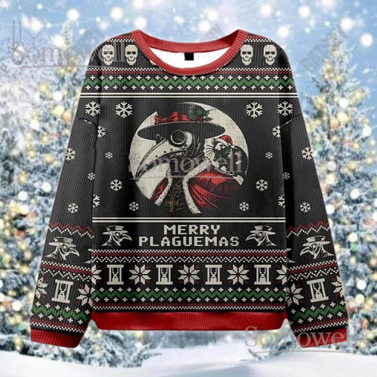 Merry Plaguemas Ugly Christmas Sweater Funny Plague Doctor Gothic Holiday Gift