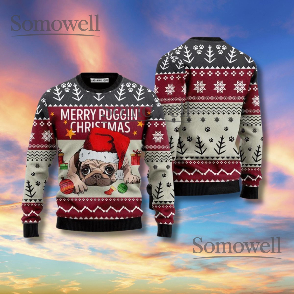 Merry Puggin Christmas Sweater Cute Pug Dog Holiday Gift