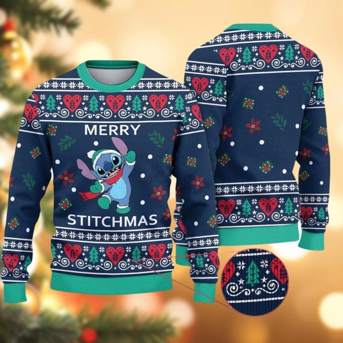 Stitch Merry Stitchmas Christmas Navy Ugly Sweater Cute Alien Snowflake Holiday Knit Jumper