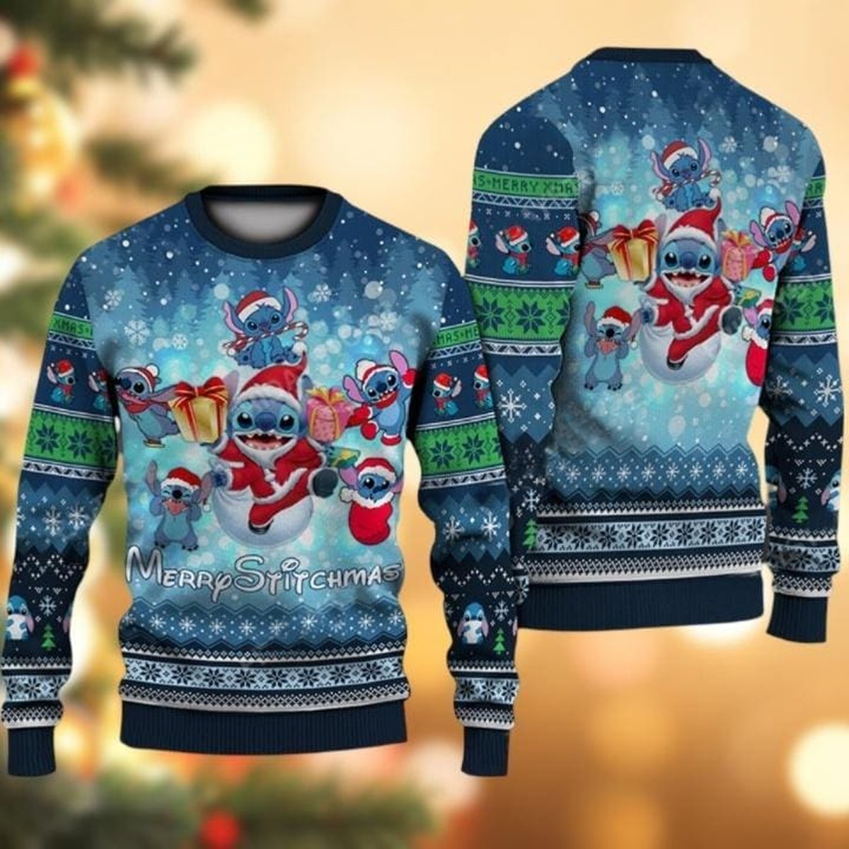 Merry Stitchmas Stitch Christmas Blue Ugly Sweater Cute Cartoon Gift Holiday Festive Knit Jumper