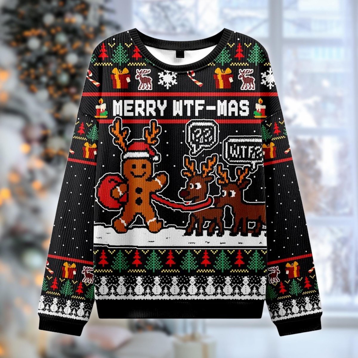 Merry WTF Mas Ugly Sweater Funny Gingerbread Reindeer Humor Christmas Gift