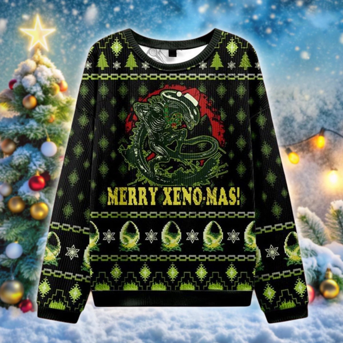 Merry Xeno Mas Ugly Sweater Alien Monster Sci Fi Horror Christmas Gift