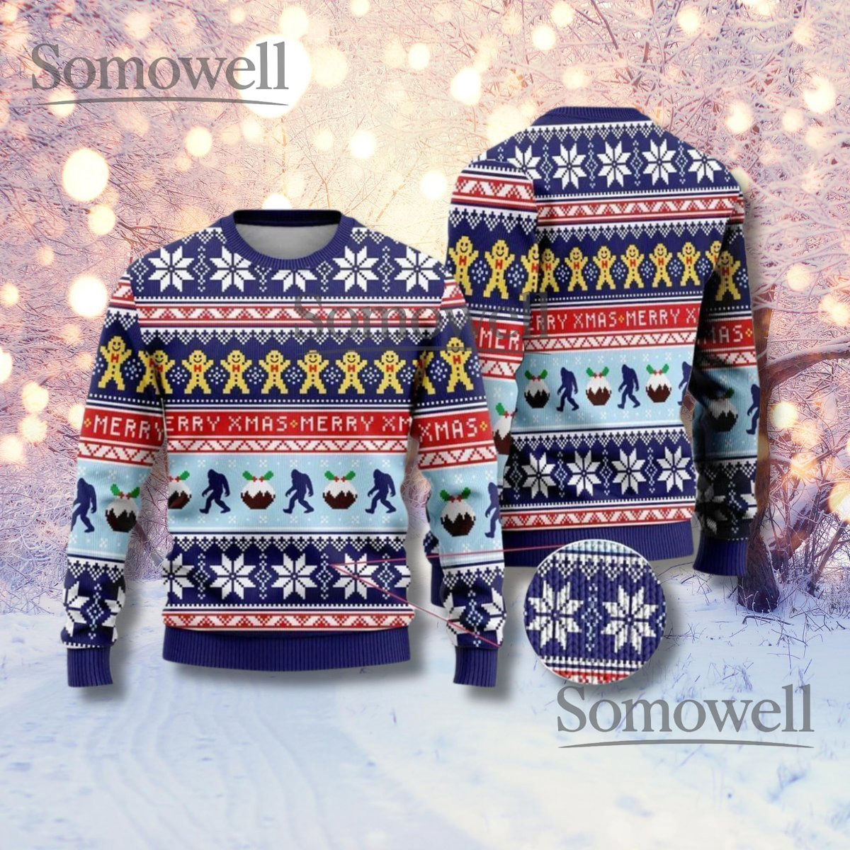 Merry Xmas Yeti Ugly Christmas Sweater Gingerbread Snowflake Unisex Holiday Jumper