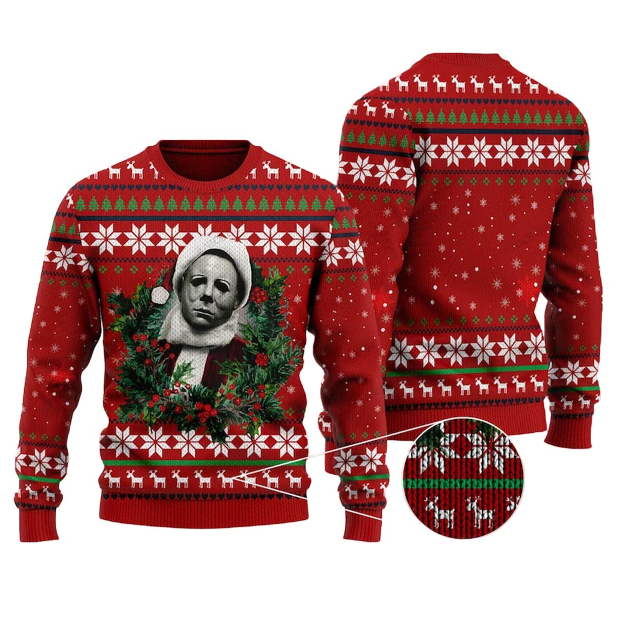 Michael Myers Christmas Wreath Ugly Christmas Sweater Horror Movie Funny Holiday Gift Pullover