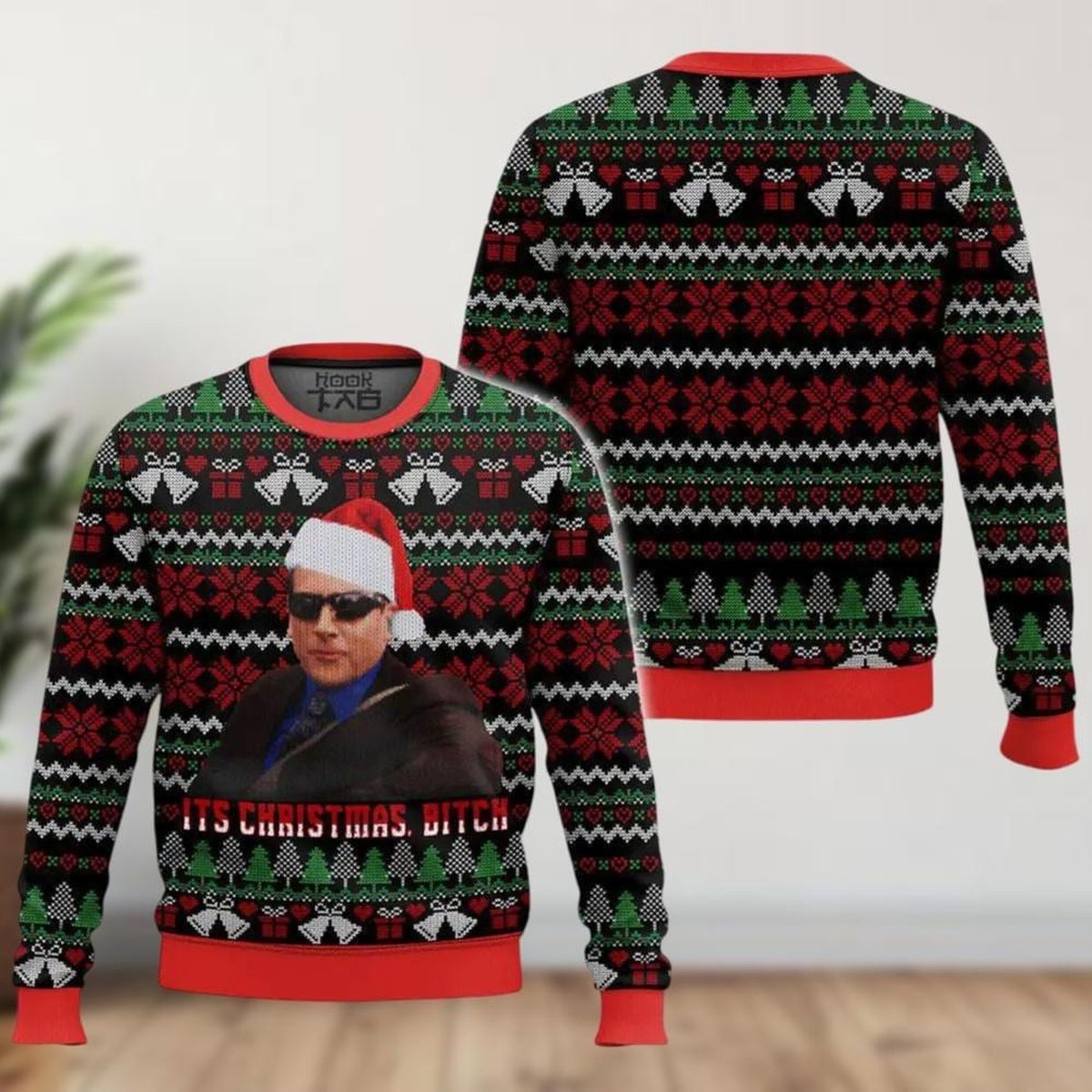 Michael Scott Christmas Black Ugly Sweater Funny Office Meme Its Christmas Bitch Knit Jumper