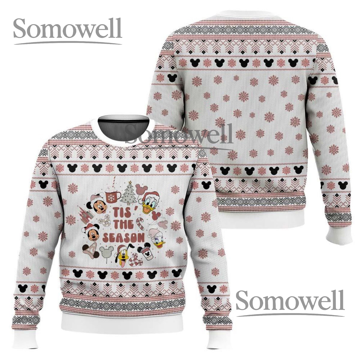 Mickey and Friends Tis The Season Ugly Christmas Sweater Cute Holiday Knit Jumper