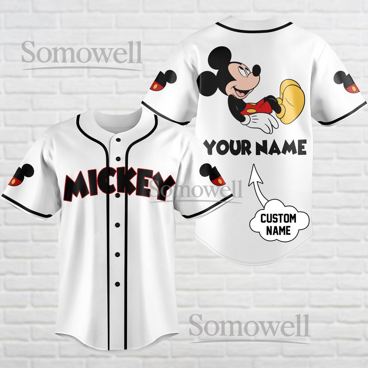 Mickey Baseball Jersey Shirt Classic Disney Style White Black Striped Custom Name Gift