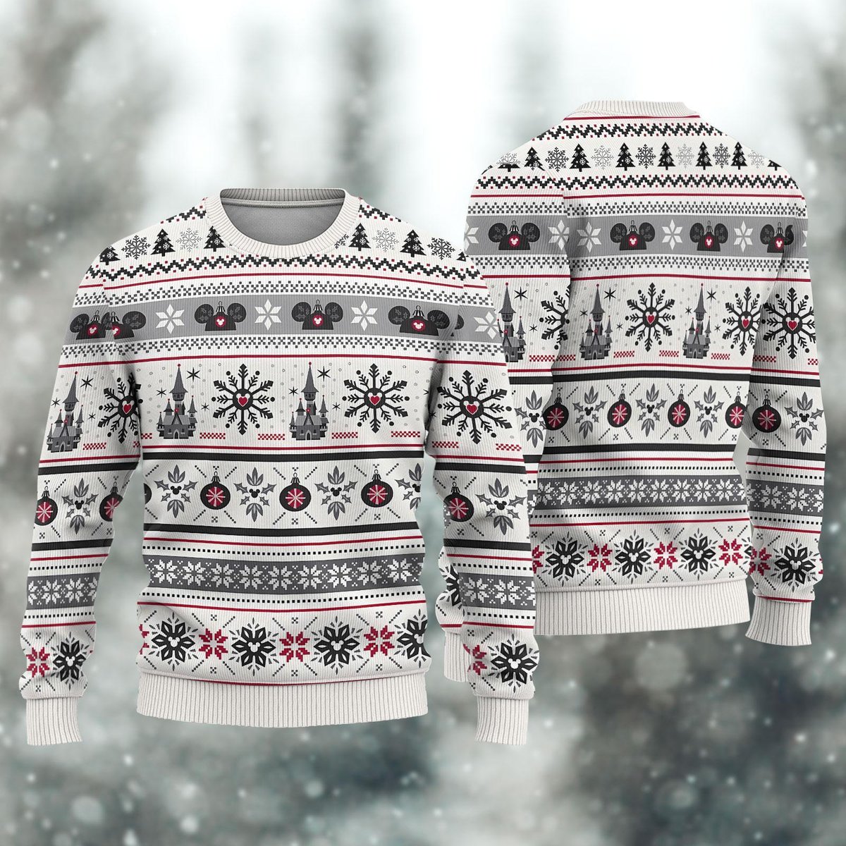 Disney Mickey Head Castle Pattern Ugly Christmas Sweater Winter Style