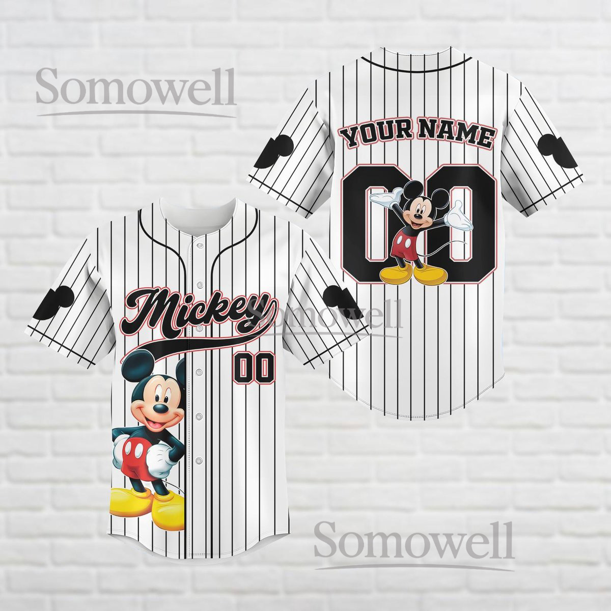 Mickey Mouse Baseball Jersey Shirt Classic Cartoon Character White Black Design Gift