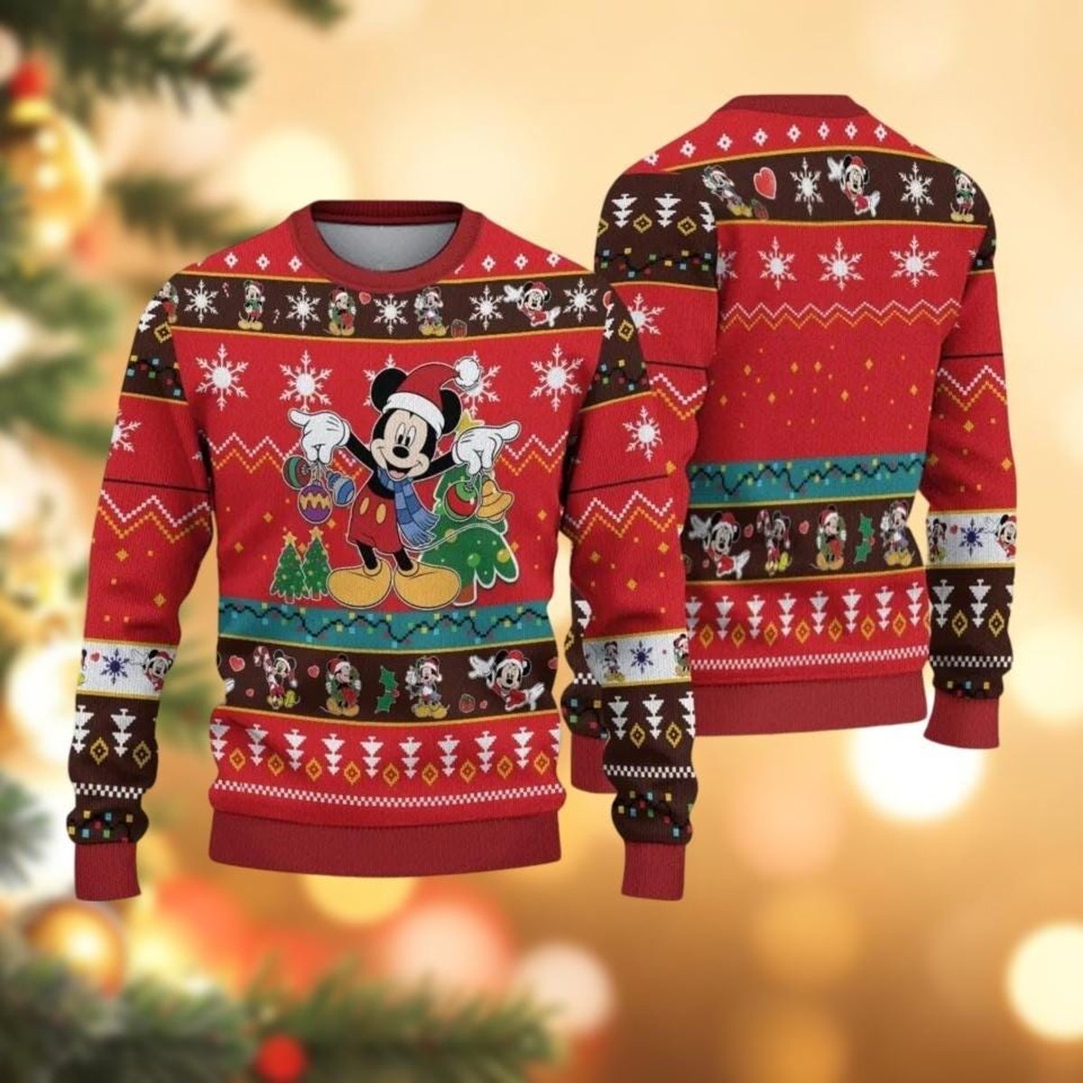 Mickey Mouse Christmas Red Ugly Sweater Holiday Festive Cartoon Gift Knit Jumper