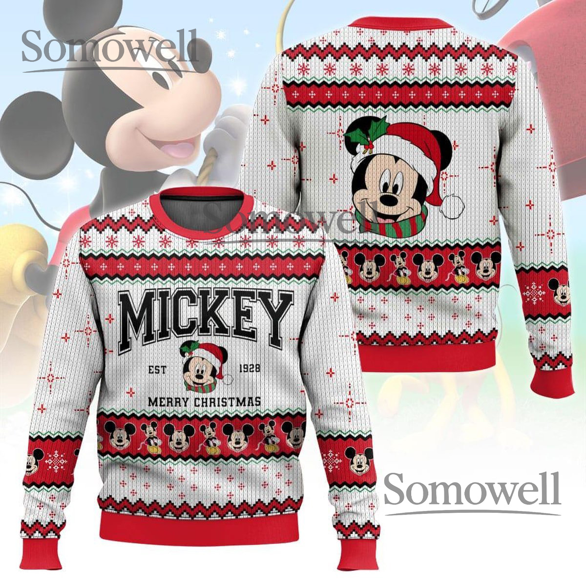 Mickey Mouse Merry Christmas Ugly Christmas Sweater Classic Cartoon Holiday Jumper