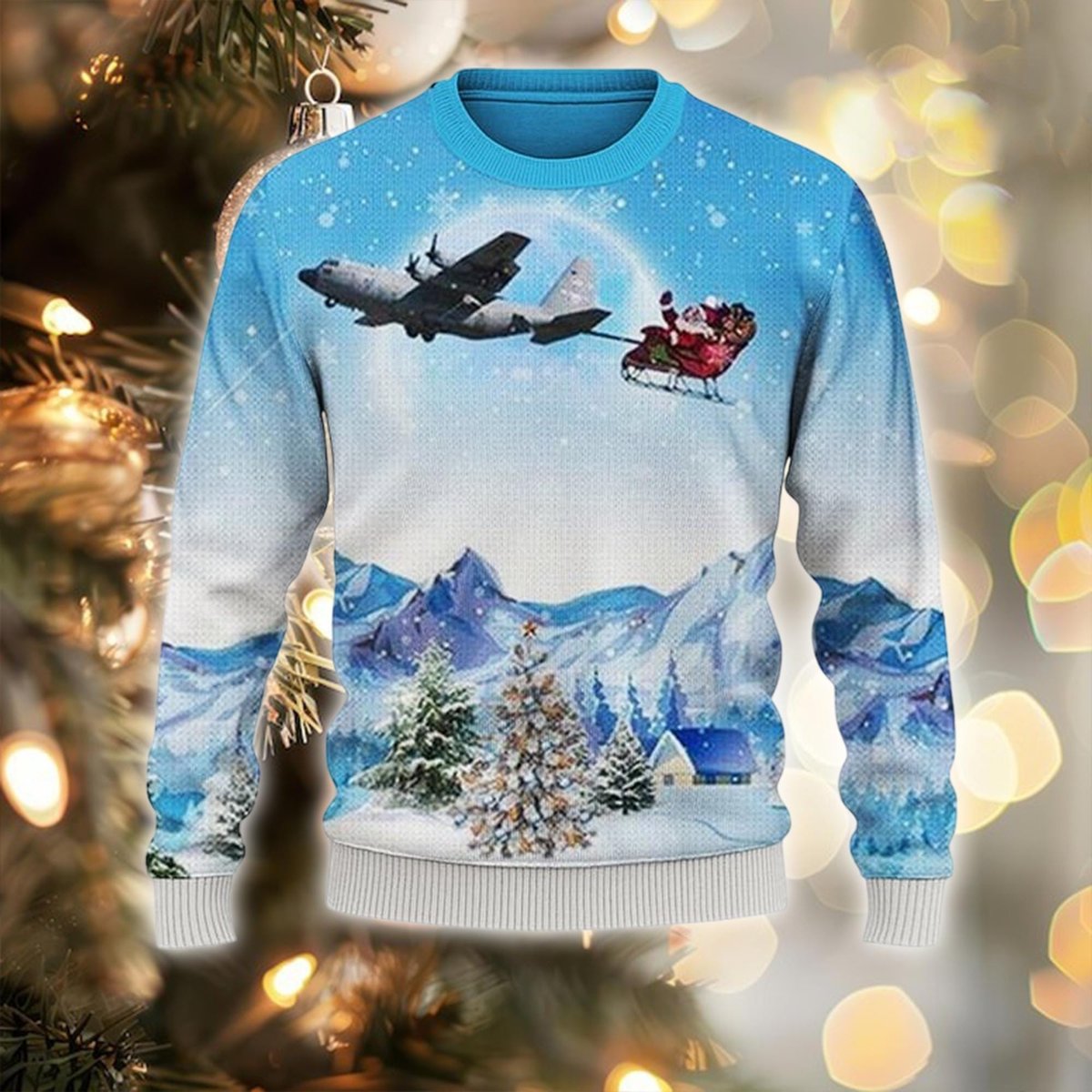 Military Aircraft Santa Ugly Sweater Plane Pilot Christmas Holiday Gift