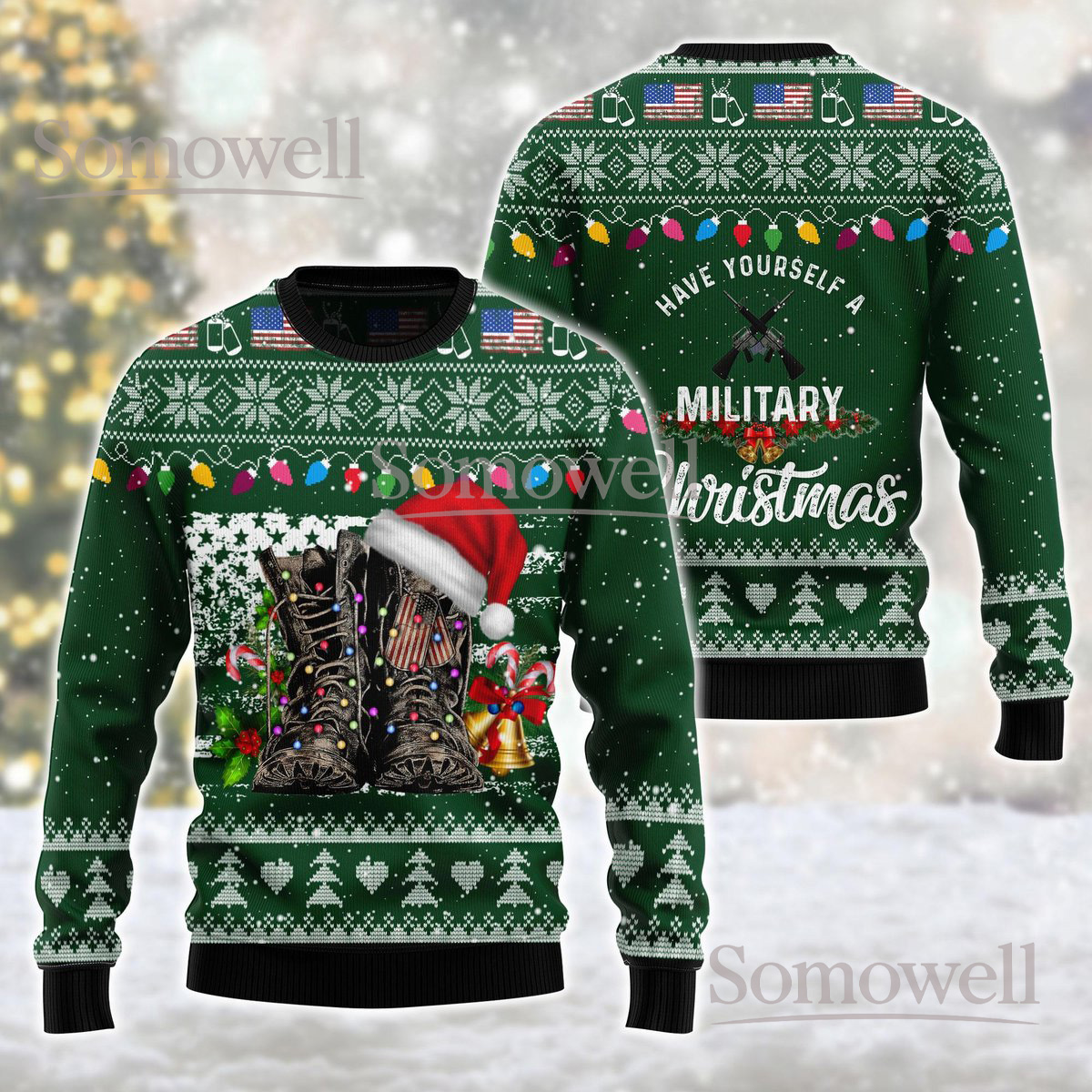Have Yourself A Military Christmas Ugly Sweater Soldier Patriotic Holiday Knit Jumper Gift