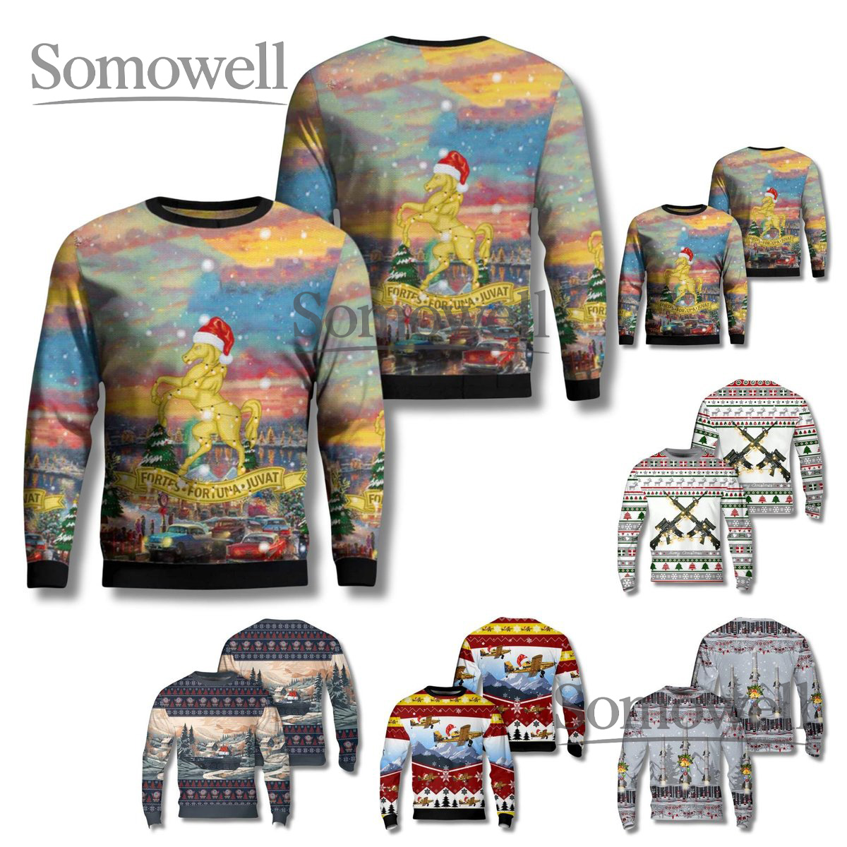 Military Horse Christmas Sweater Patriotic Army Holiday Sweatshirt