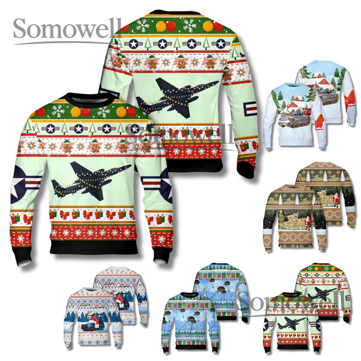 Military Jet Christmas Sweater Ugly Xmas Aviation Sweatshirt