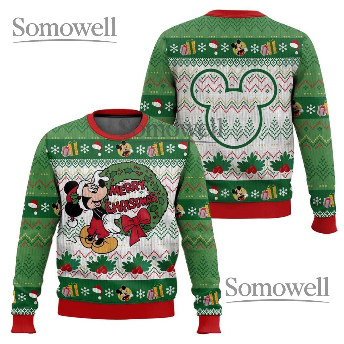 Minnie Mouse Merry Christmas Ugly Christmas Sweater Cute Green Holiday Knit Jumper