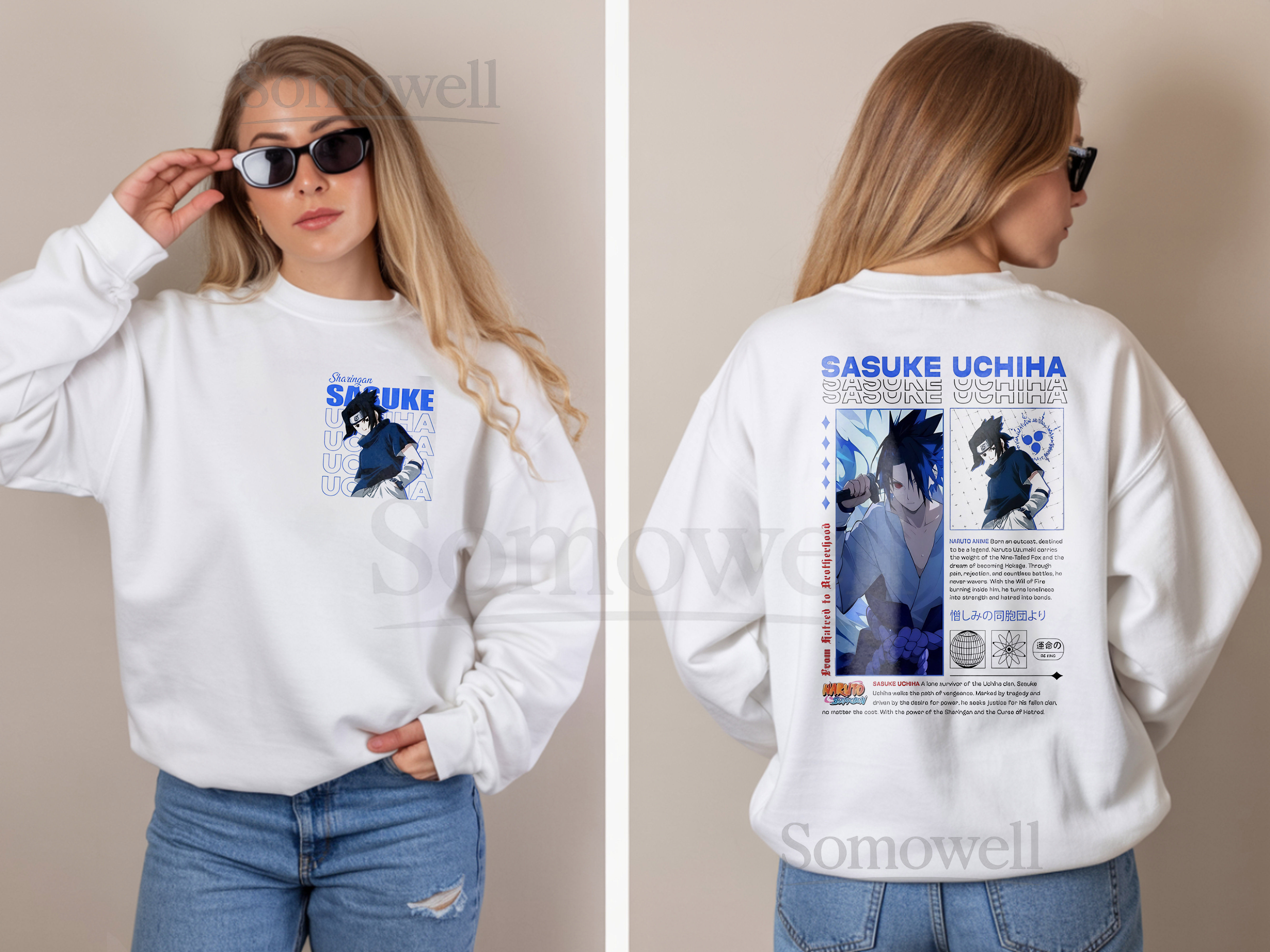 Sasuke Uchiha Naruto Shippuden Anime White Crewneck Sweatshirt