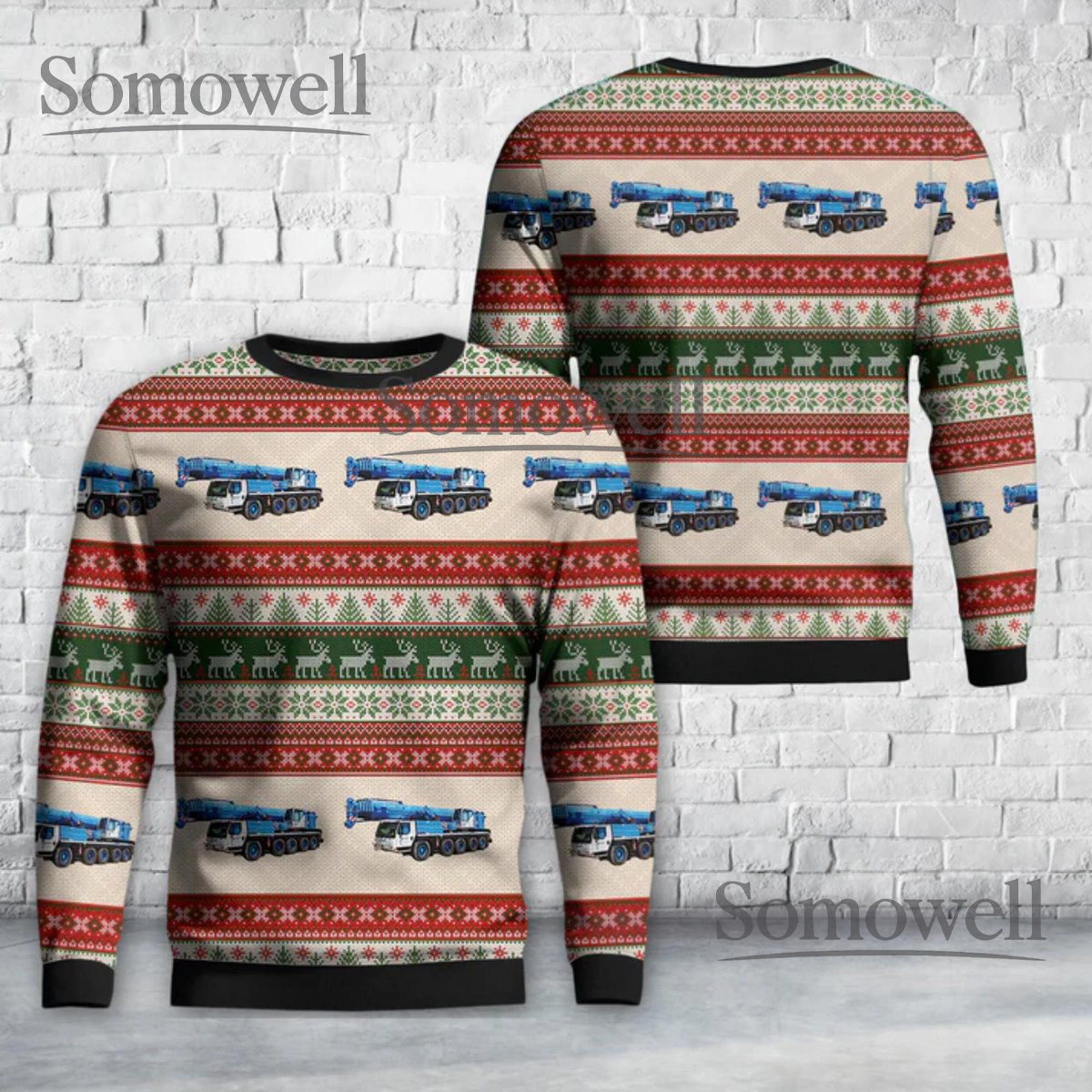 Mobile Crane Ugly Christmas Sweater Festive Construction Truck Crewneck
