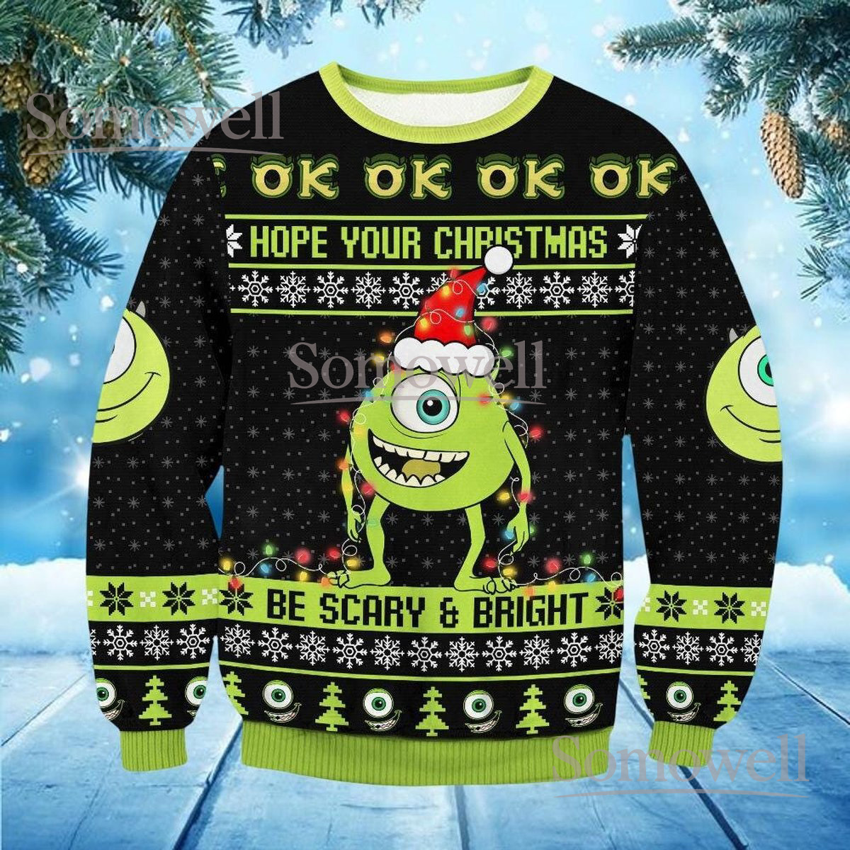 Monsters Inc Mike Wazowski Be Scary And Bright Ugly Christmas Sweater Funny Holiday Jumper