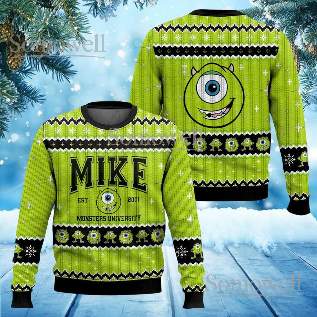 Monsters University Mike Ugly Christmas Sweater Funny Pixar Movie Holiday Knit Jumper