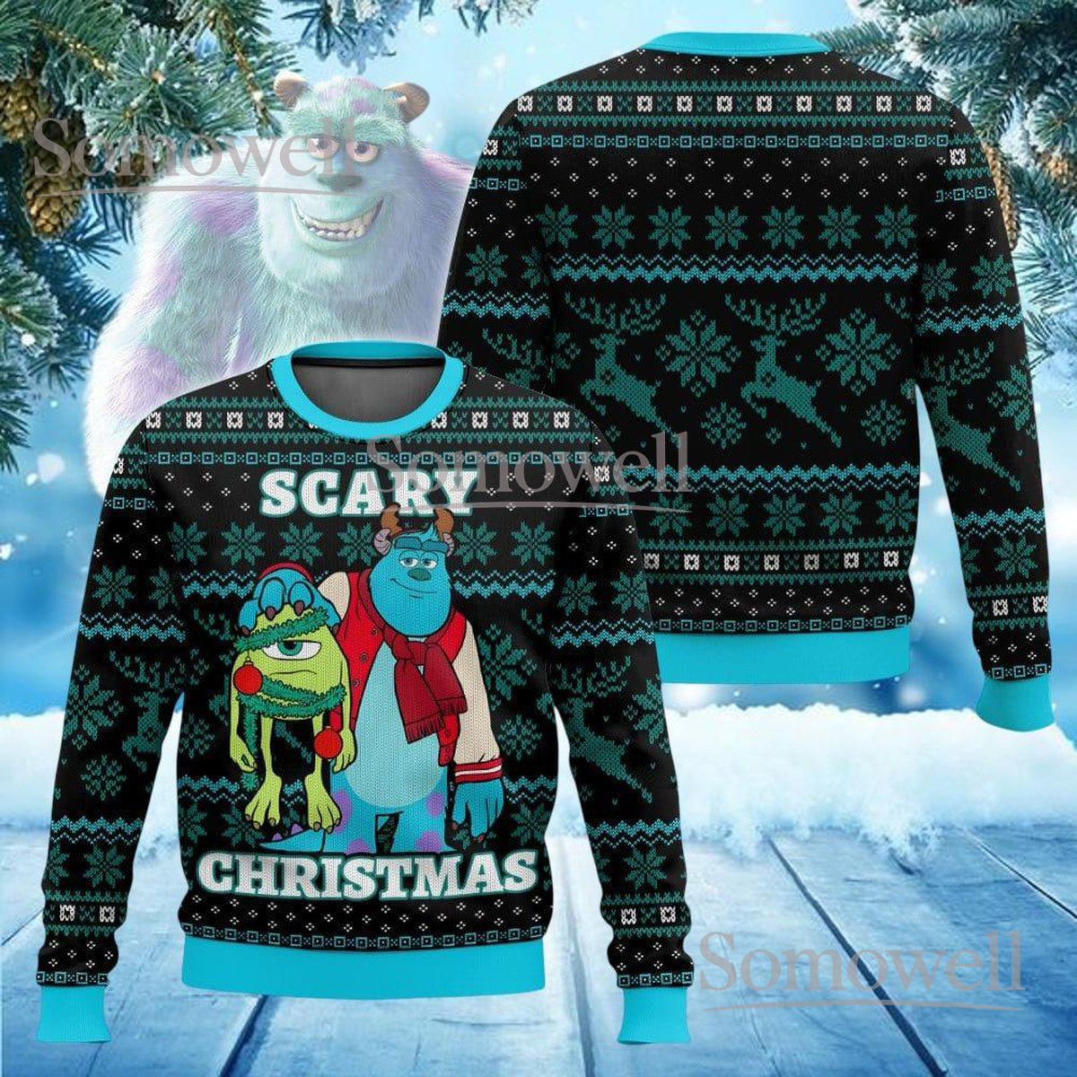 Monsters Inc Scary Christmas Ugly Christmas Sweater Funny Pixar Movie Holiday Knit Jumper