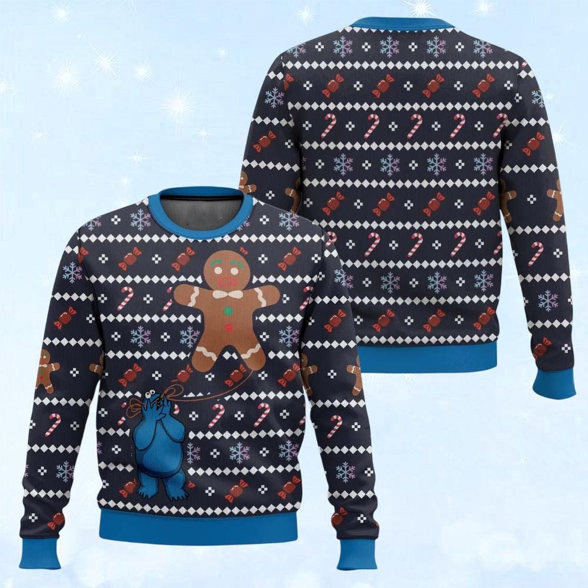 Monsters University Gingerbread Funny Christmas Sweater Blue