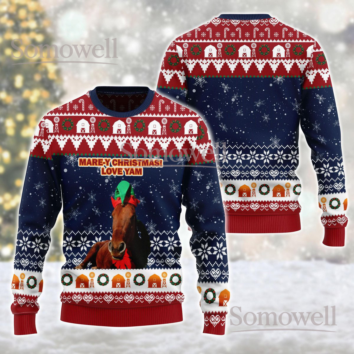 Marey Christmas Love Yam Horse Ugly Christmas Sweater Funny Animal Lover Holiday Jumper