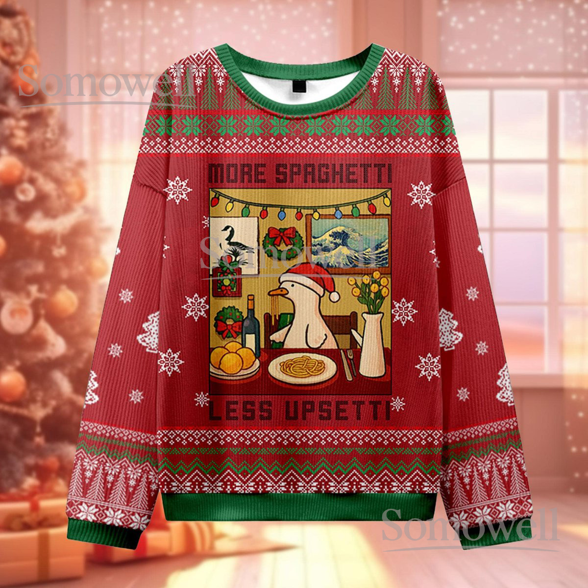 More Spaghetti Less Upsetti Ugly Christmas Sweater Funny Meme Holiday Knit Jumper Gift