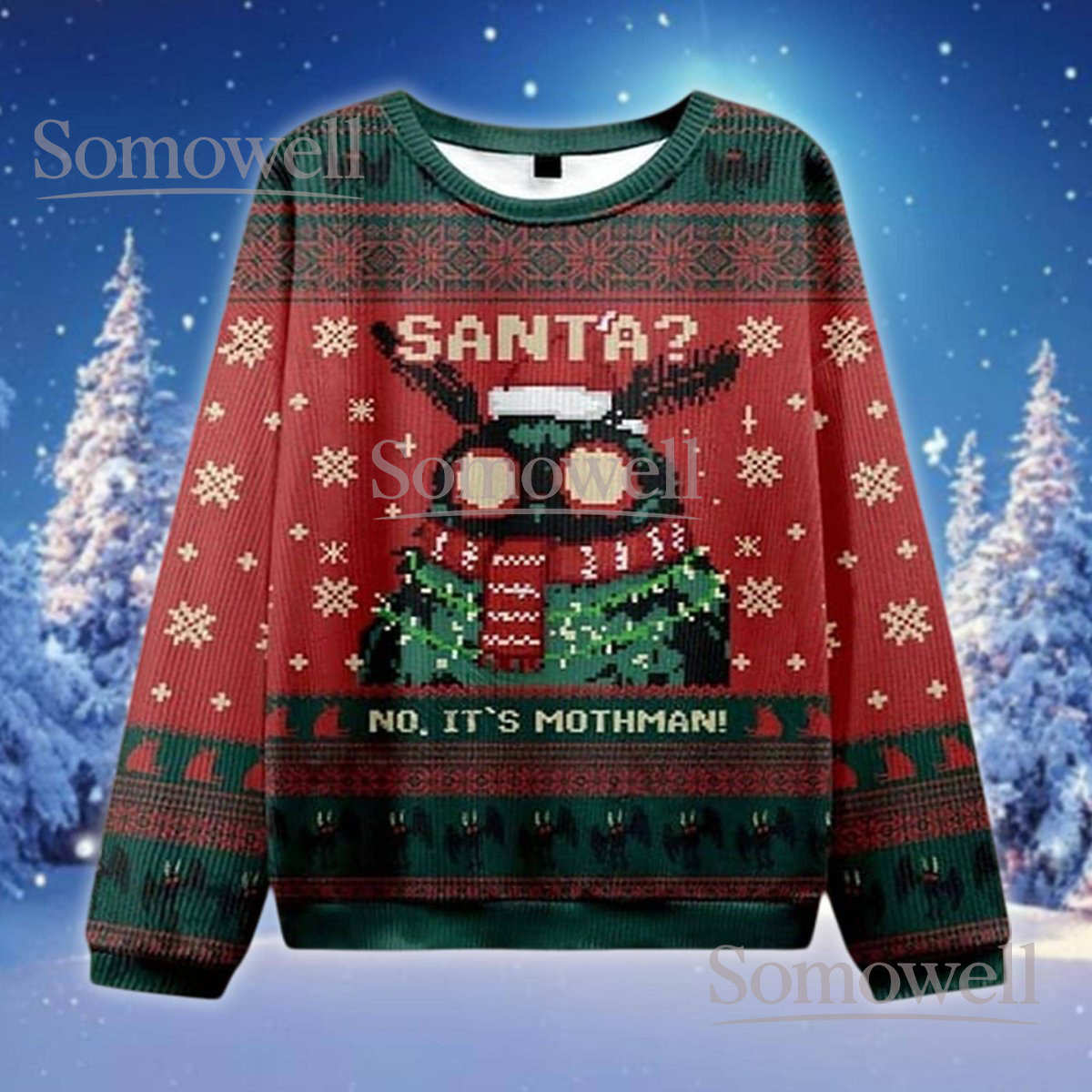 Santa Mothman Ugly Christmas Sweater Funny Cryptid Monster Holiday Gift