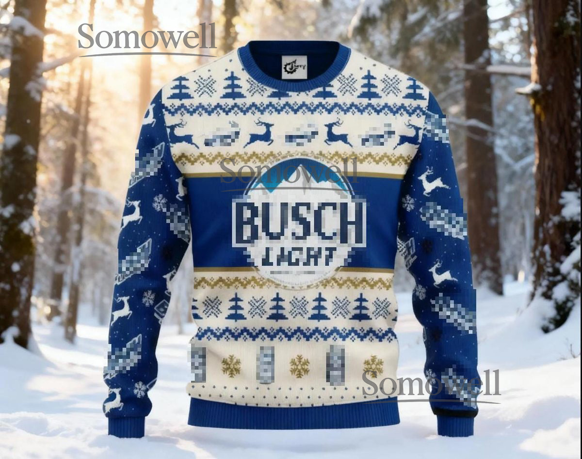 Busch Light Mountain Blue Ugly Christmas Sweater Beer Lovers Winter Holiday Knit Jumper
